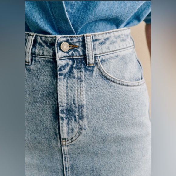 NWT Sezane Despina Jean Midi Skirt Front Slit Light Blue Sz 38/US 6 - Picture 3 of 5